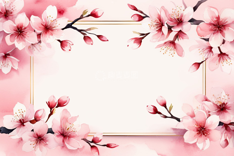 高清大图下载【趣麦麦图】粉色桃花边框背景图