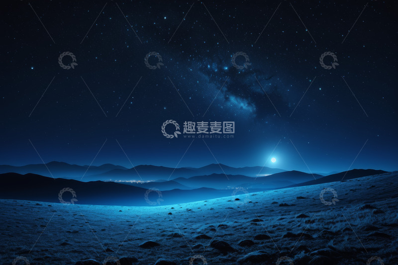 高清大图下载【趣麦麦图】夜空繁星下的山峦景色