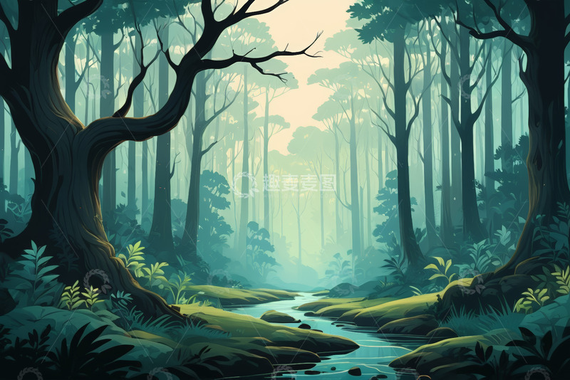 高清大图下载【趣麦麦图】森林中蜿蜒流淌的小溪