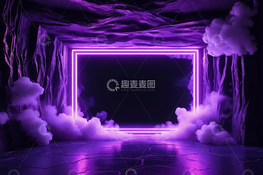 紫色霓虹光效烟雾背景场景