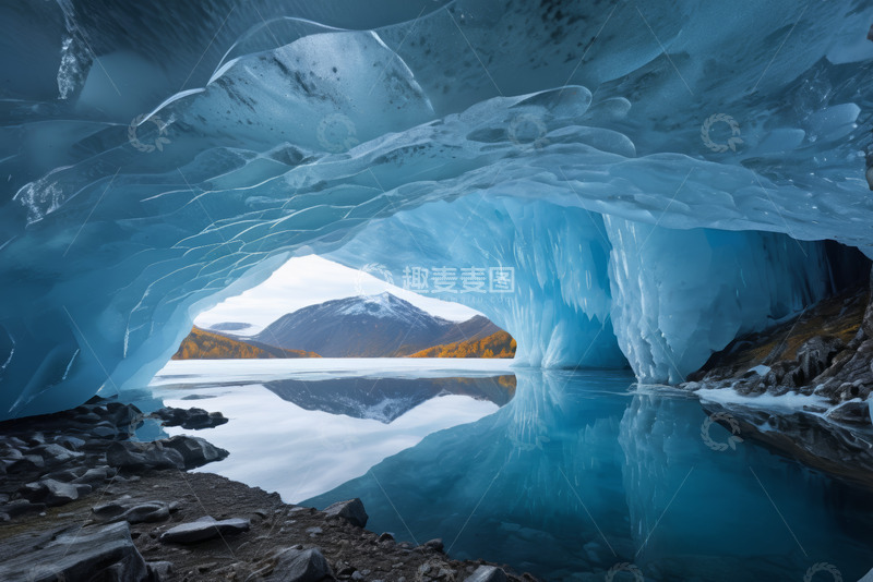 高清大图下载【趣麦麦图】冰洞内望山水自然景观