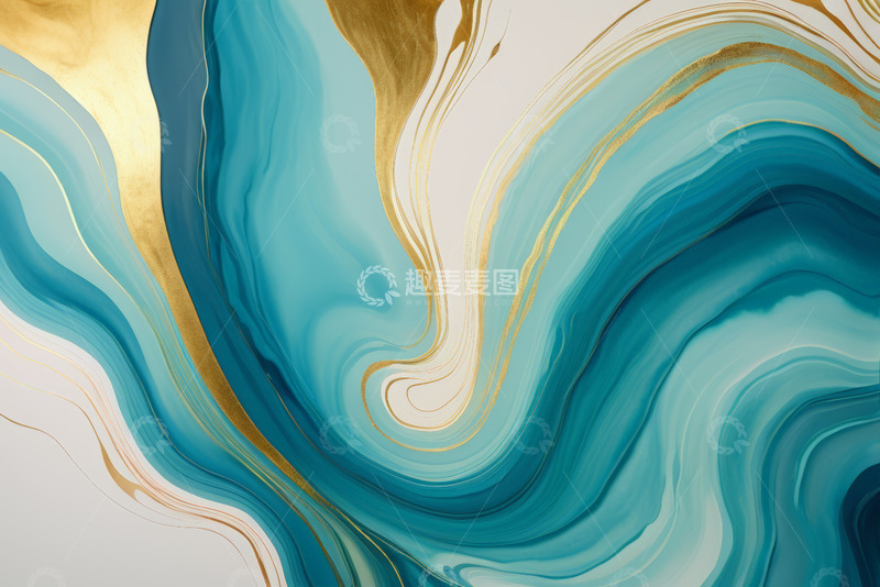 高清大图下载【趣麦麦图】蓝金色流体艺术纹理背景