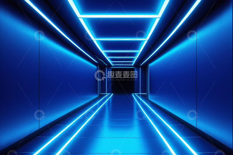 高清大图下载【趣麦麦图】蓝色发光科技感走廊通道
