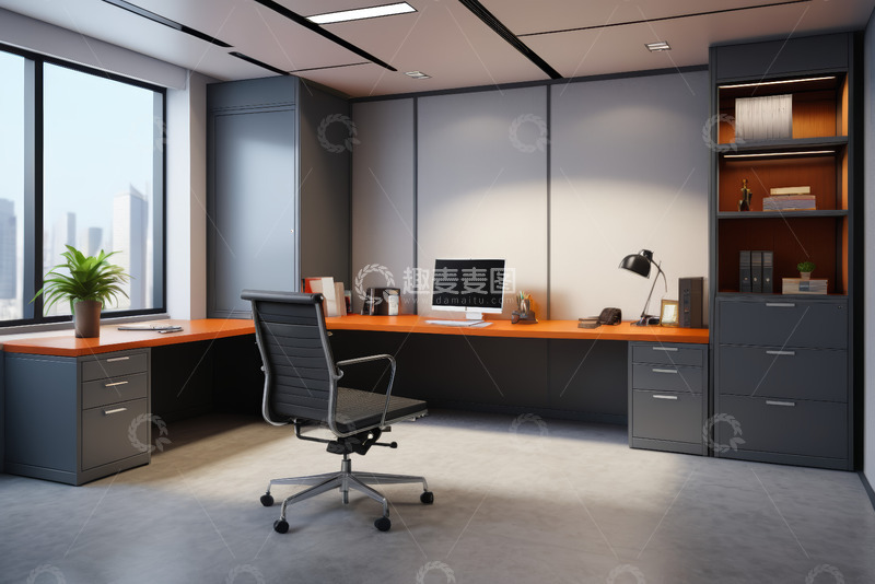 高清大图下载【趣麦麦图】现代办公室内办公桌与办公椅场景