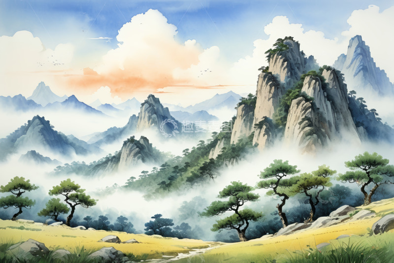 高清大图下载【趣麦麦图】水墨风格山水风景图