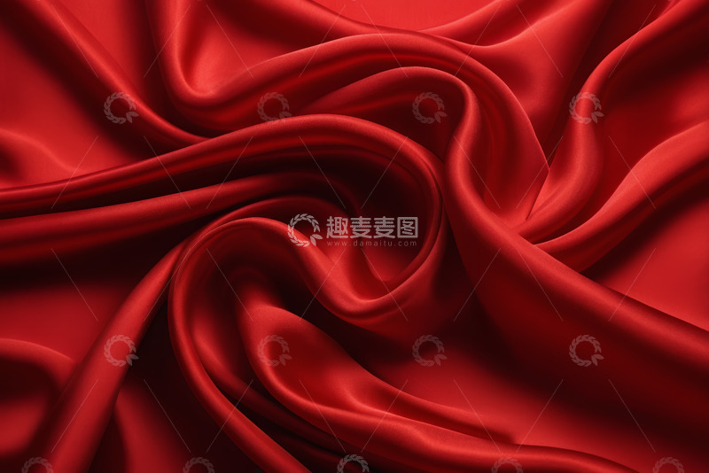 高清大图下载【趣麦麦图】红色丝绸织物纹理特写