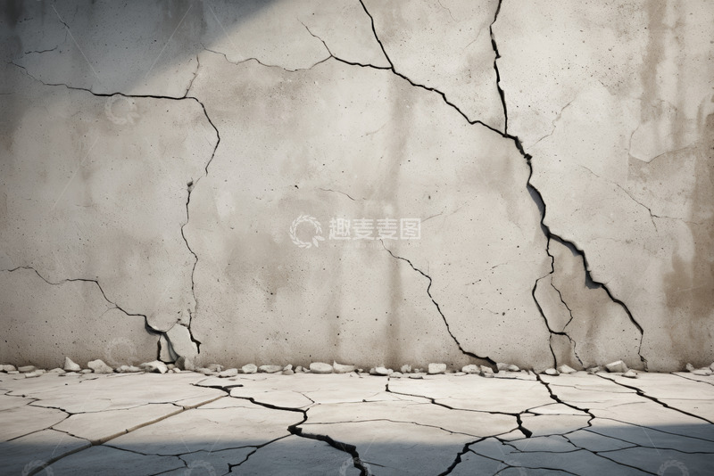 高清大图下载【趣麦麦图】开裂的水泥墙面与地面