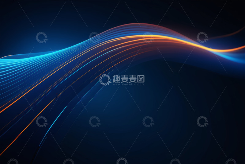 高清大图下载【趣麦麦图】蓝色背景发光波浪线条素材