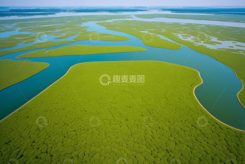 高清大图下载【趣麦麦图】俯瞰绿色水域沼泽自然风光