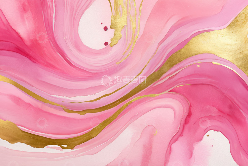 高清大图下载【趣麦麦图】粉色金色液体艺术纹理图案