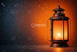 点燃蜡烛的复古灯笼雪景图