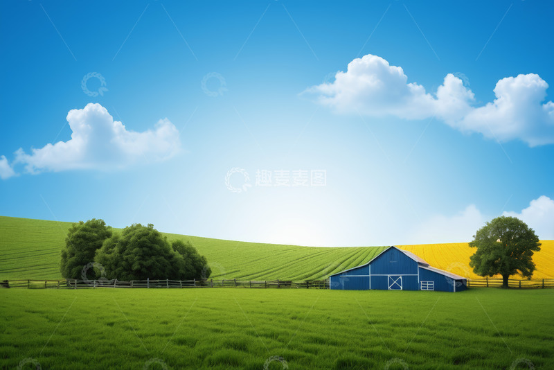 高清大图下载【趣麦麦图】田园牧场蓝天绿地风景