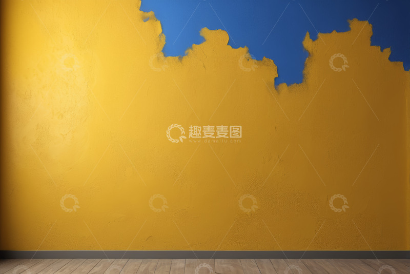 高清大图下载【趣麦麦图】黄蓝双色拼接室内墙壁