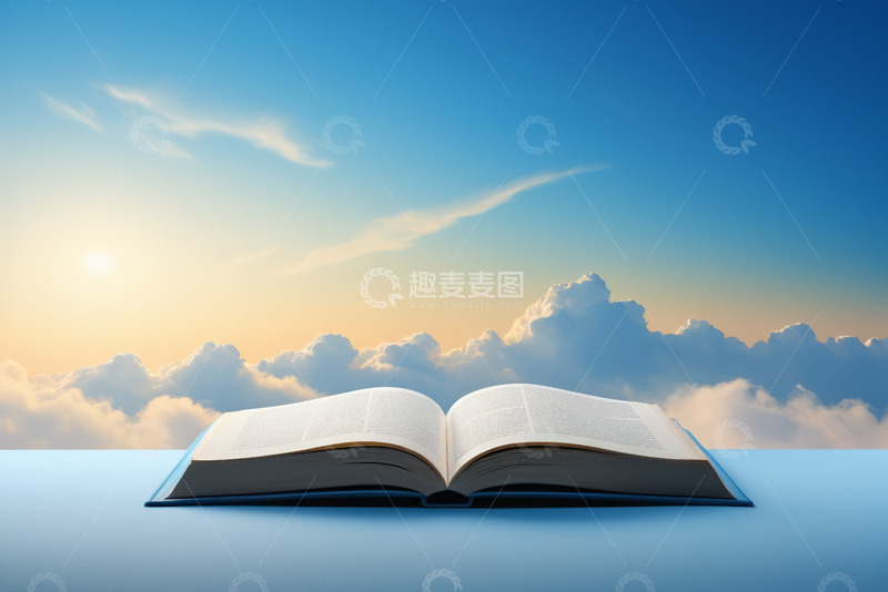 高清大图下载【趣麦麦图】蓝天白云下的翻开的书籍