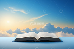 蓝天白云下的翻开的书籍