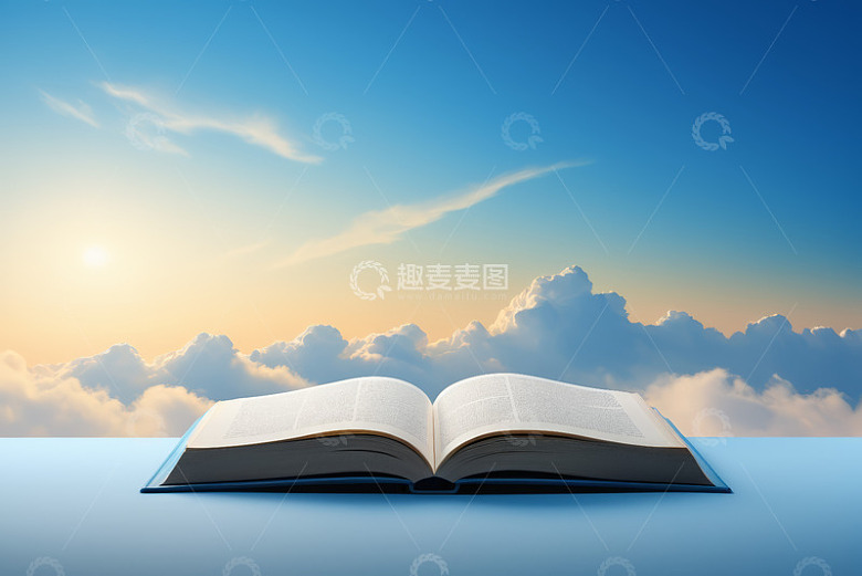 蓝天白云下的翻开的书籍