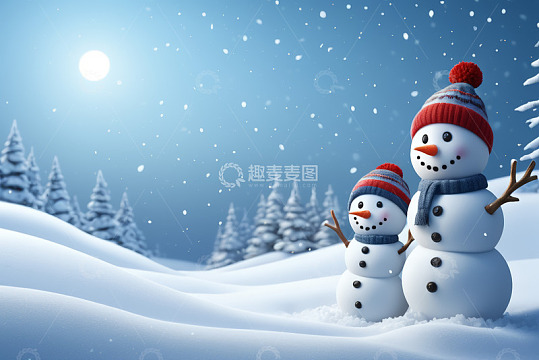 雪地中的大小雪人景观