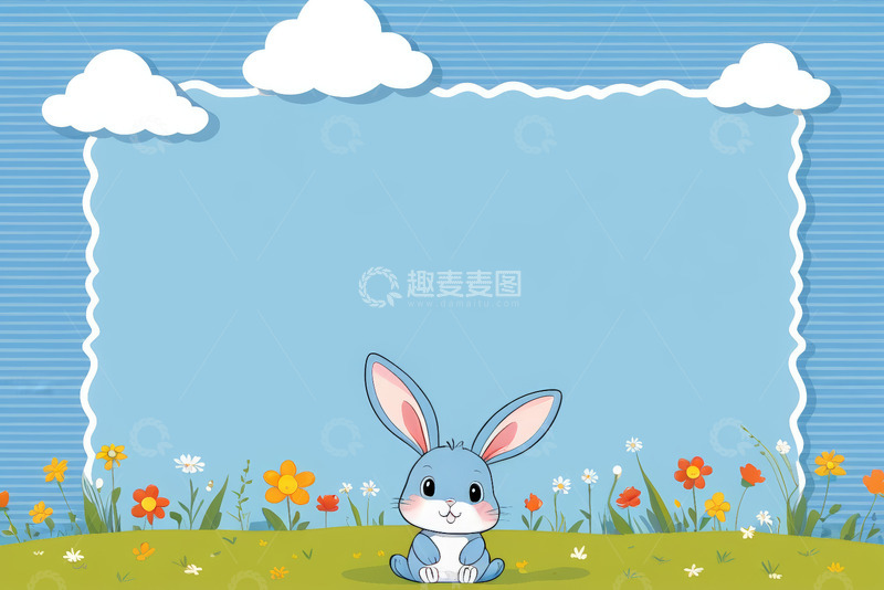 高清大图下载【趣麦麦图】蓝色兔子花卉背景素材