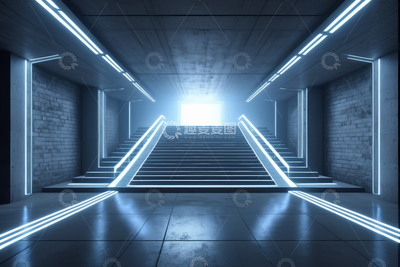 高清大图下载【趣麦麦图】带发光线条的科幻风格走廊