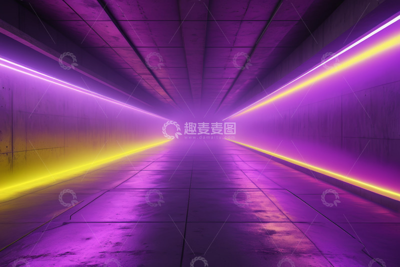 高清大图下载【趣麦麦图】霓虹灯光照射的隧道场景