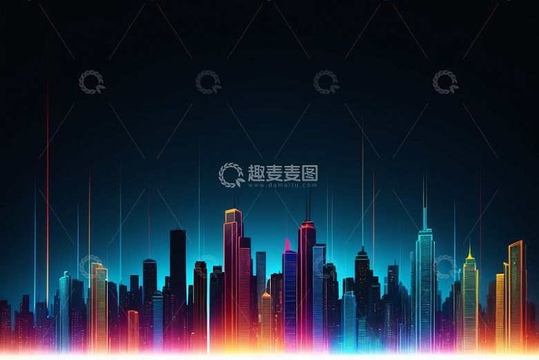 霓虹风格城市建筑群夜景