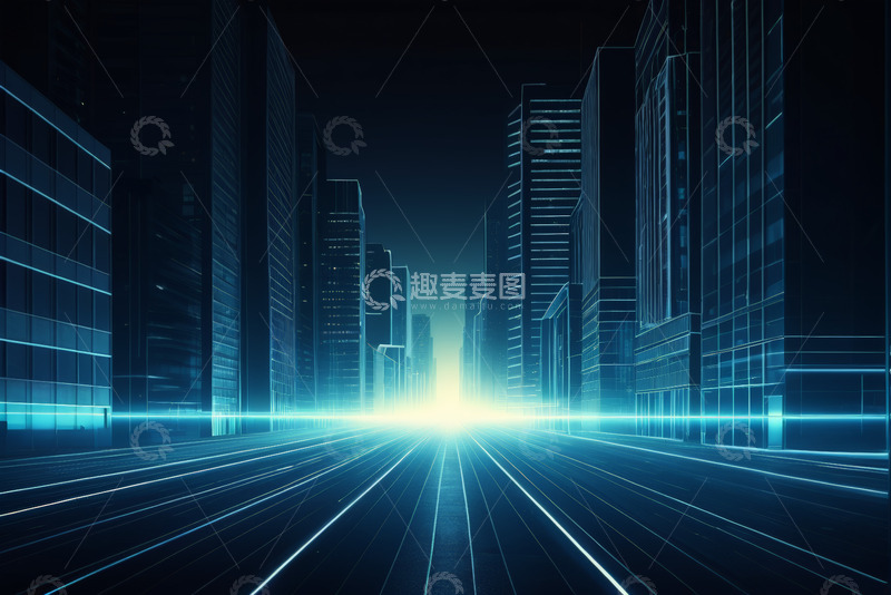 高清大图下载【趣麦麦图】未来感城市街道夜景