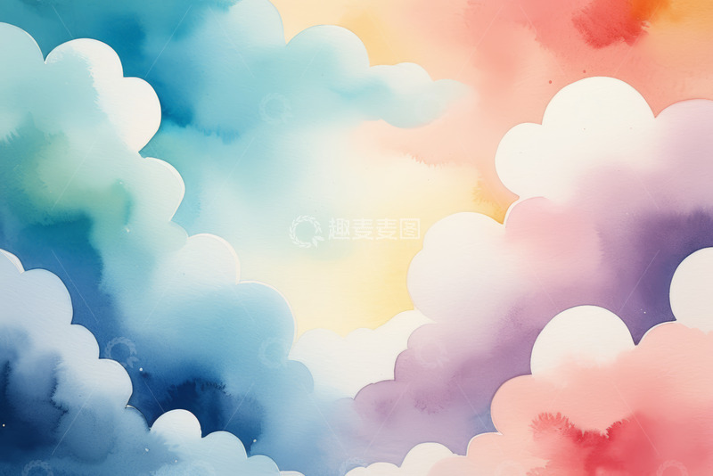 高清大图下载【趣麦麦图】梦幻水彩风格天空云朵画面