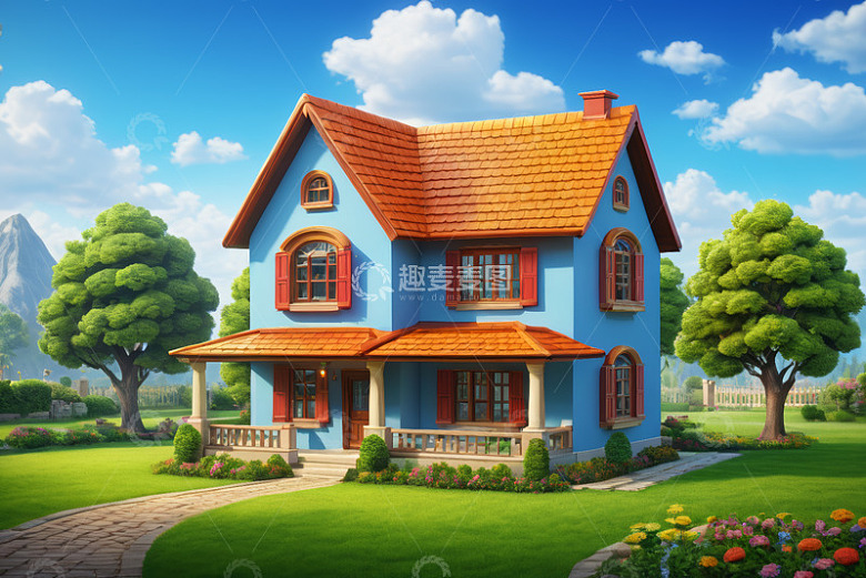 蓝色动画住宅与周边景观