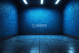 蓝色砖墙室内空间场景