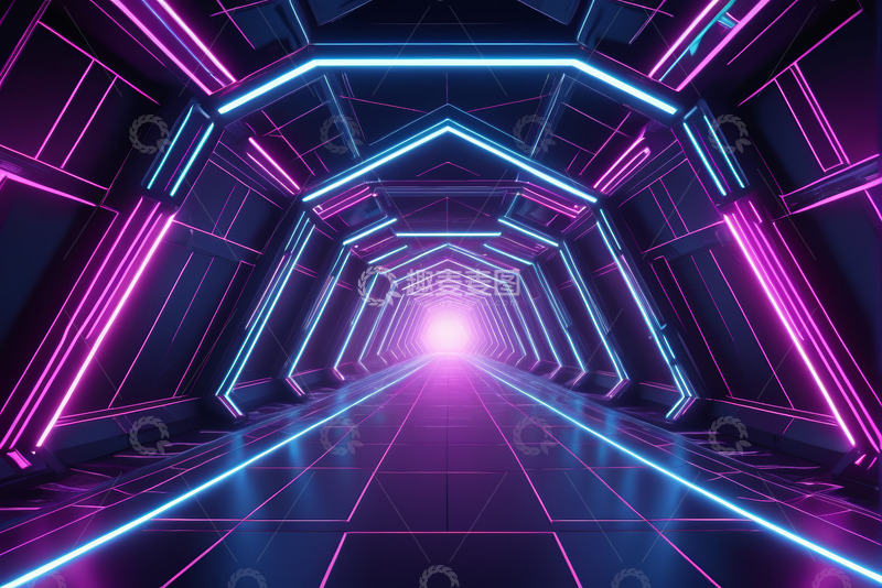 高清大图下载【趣麦麦图】霓虹灯光科幻风格隧道
