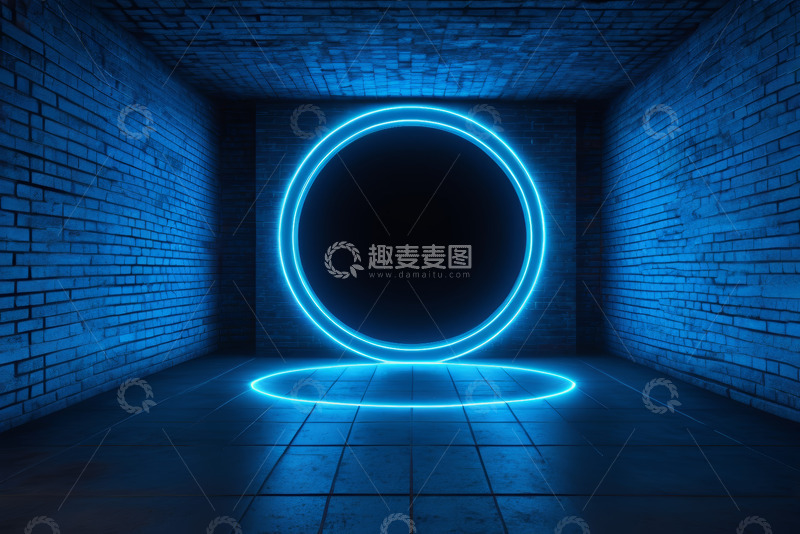 高清大图下载【趣麦麦图】蓝色霓虹灯隧道室内场景