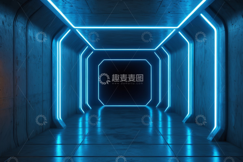高清大图下载【趣麦麦图】未来感蓝色灯光隧道空间