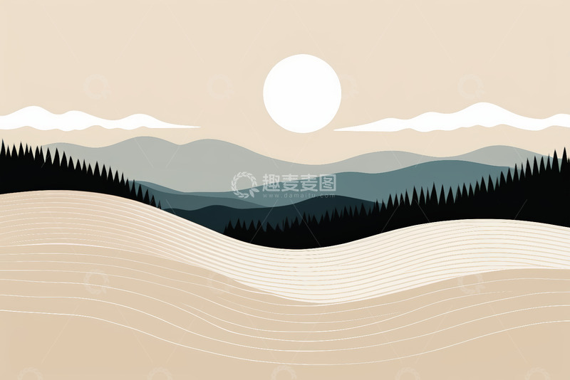 高清大图下载【趣麦麦图】简约风格山林日出景观