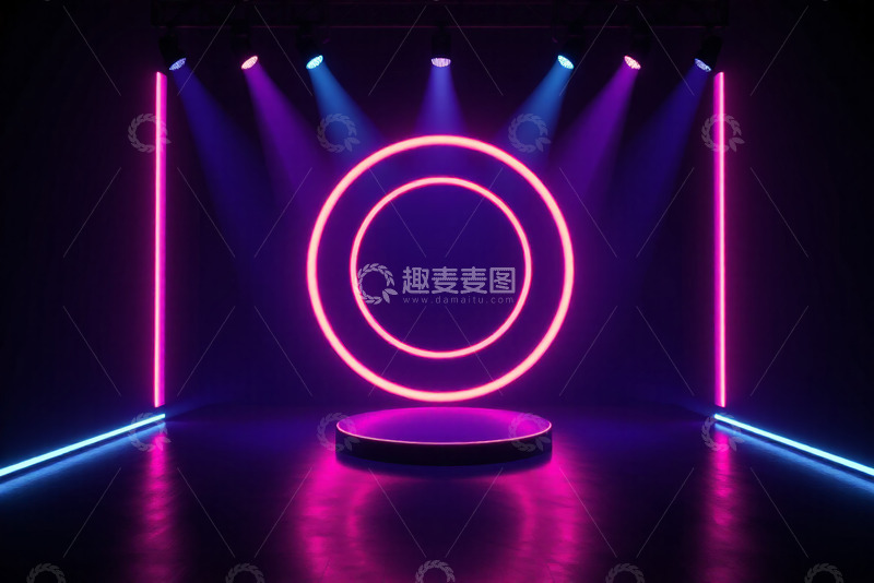 高清大图下载【趣麦麦图】霓虹灯光环绕的舞台展示区