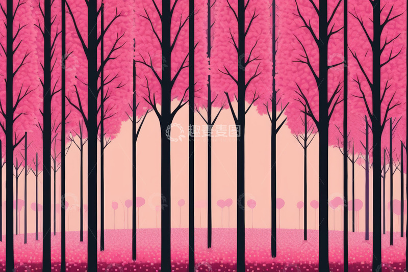 高清大图下载【趣麦麦图】粉色森林自然风光场景