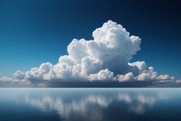 蓝天云海下的平静水面