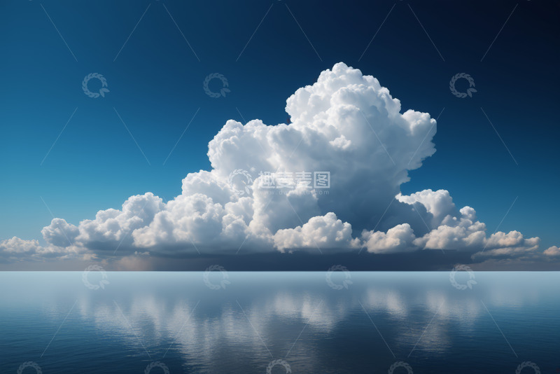 高清大图下载【趣麦麦图】蓝天云海下的平静水面