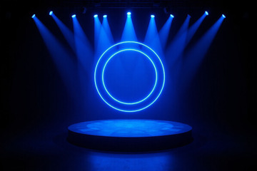 蓝色灯光环绕的圆形舞台