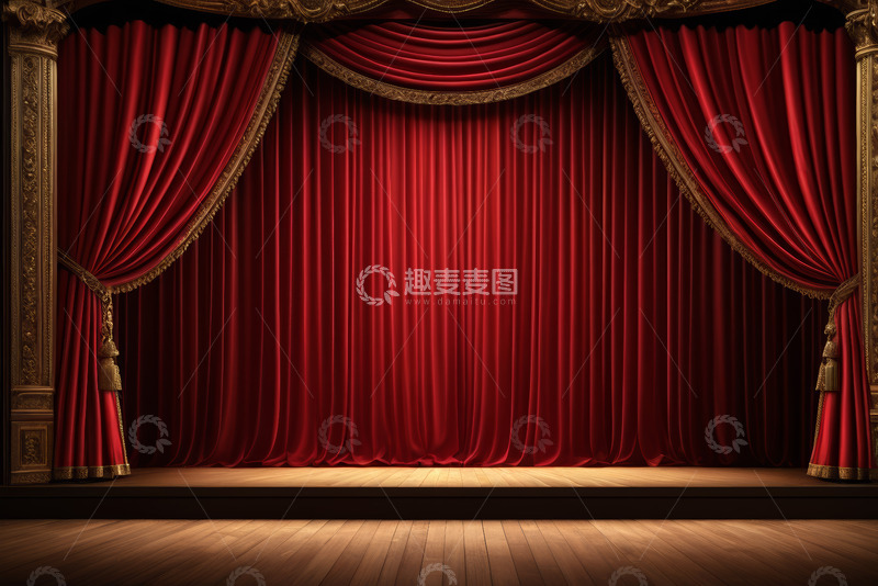 高清大图下载【趣麦麦图】舞台红色幕布背景素材