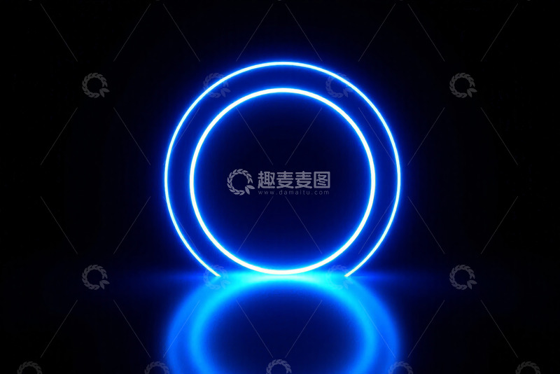 高清大图下载【趣麦麦图】黑色背景下蓝色发光圆环