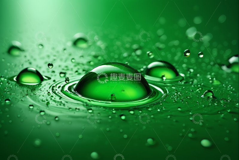 高清大图下载【趣麦麦图】绿色背景上的水滴特写