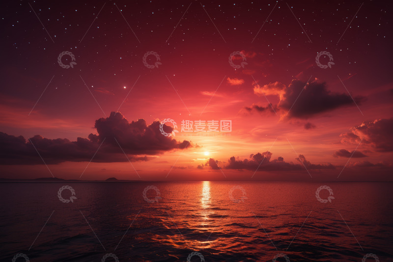 高清大图下载【趣麦麦图】海上日落星空美景
