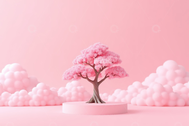 高清大图下载【趣麦麦图】粉色背景中的粉色树木展示