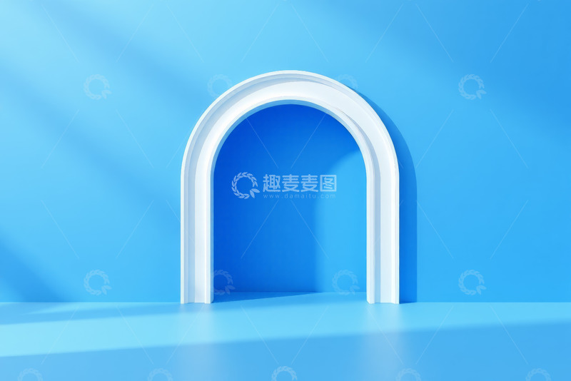 高清大图下载【趣麦麦图】蓝色背景白色拱形门场景
