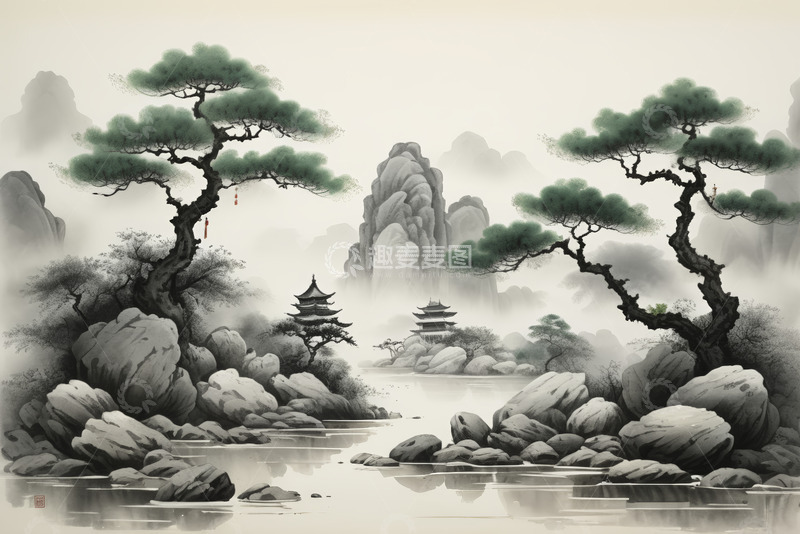 高清大图下载【趣麦麦图】中式山水意境风景