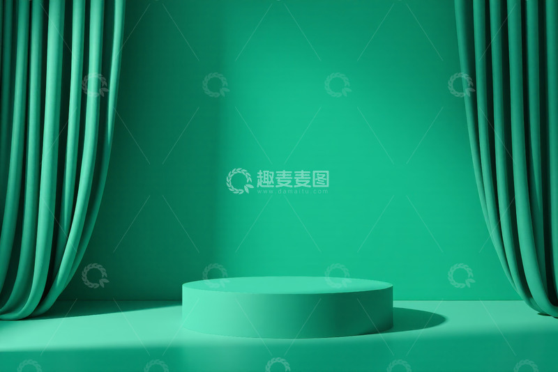 高清大图下载【趣麦麦图】绿色幕布前的圆形展示台