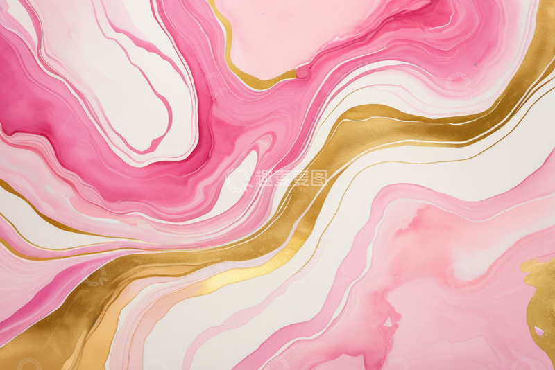 高清大图下载【趣麦麦图】粉色金色流体艺术纹理背景