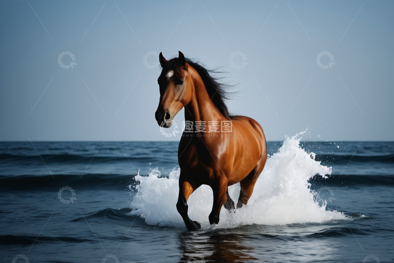 高清大图下载【趣麦麦图】骏马在海边奔跑的画面