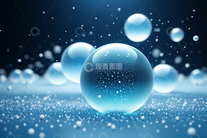 高清大图下载【趣麦麦图】蓝色透明球体与气泡背景