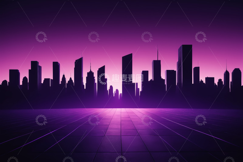 高清大图下载【趣麦麦图】紫色背景城市建筑全景
